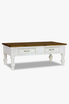 Nagy tömör fenyő dohányzóasztal provence-i stílusban, 135x75 cm